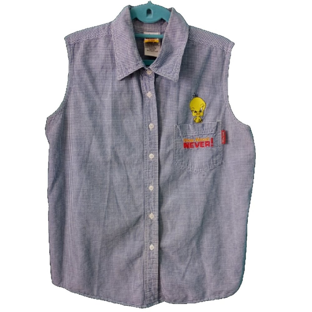 Tweety Bird, How About Never Sleeveless Overshirt Gingham Cotton 14/16W